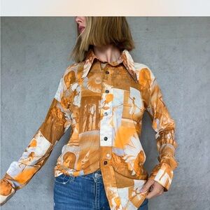 American Vintage Orange Button Down Shirt